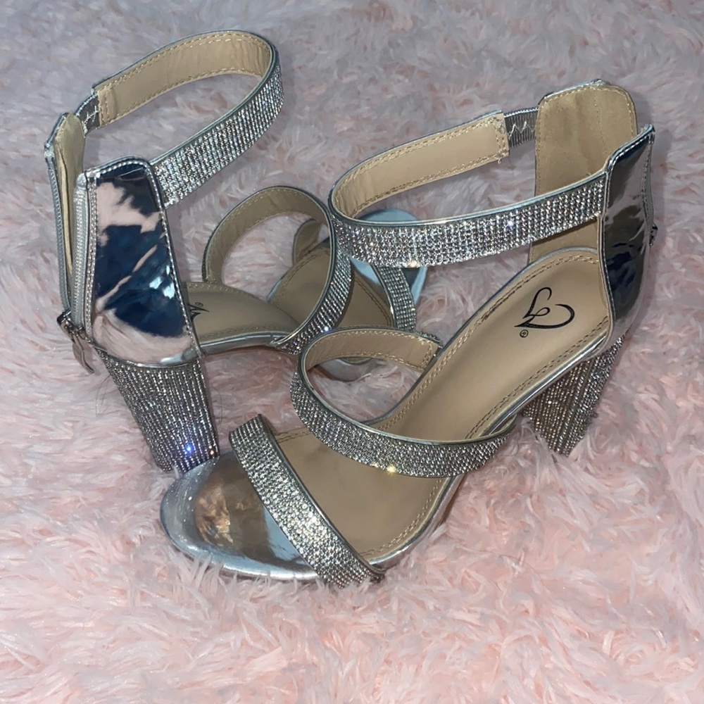 Silver bedazzled block heels ,  , never worn , very comfortable